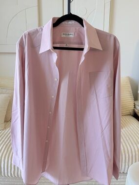 Vintage Yves Saint Laurent Rive Gauche Pink Dress Shirt Size 16½ 34/35